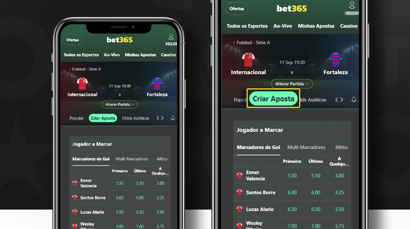 Imagem mostra celulares abertos na página de apostas da Bet365