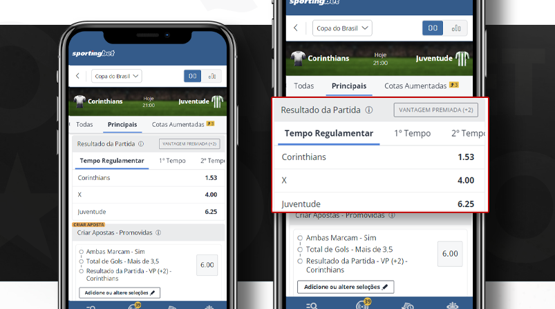 Imagem mostra celulares abertos na página de pagamento antecipado da Sportingbet