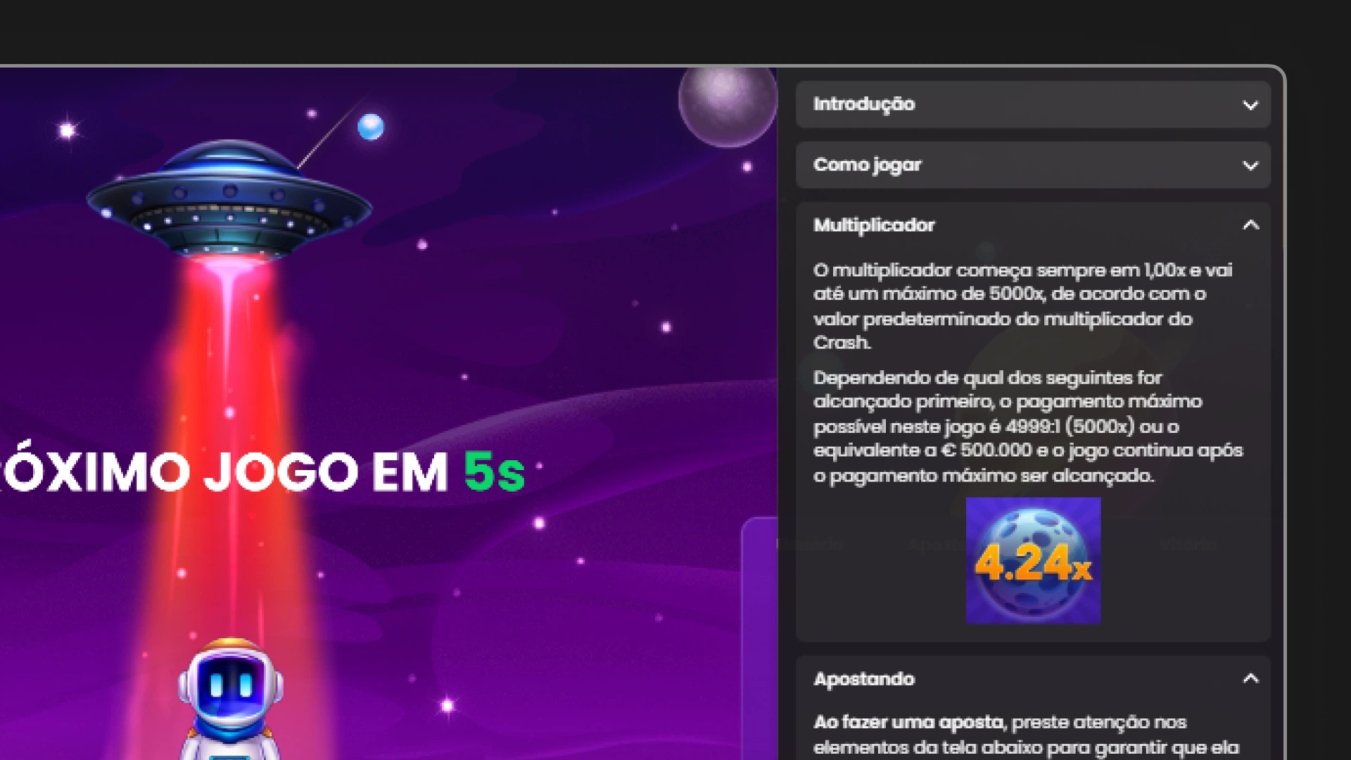 imagem screenshot mutiplicadores Spaceman