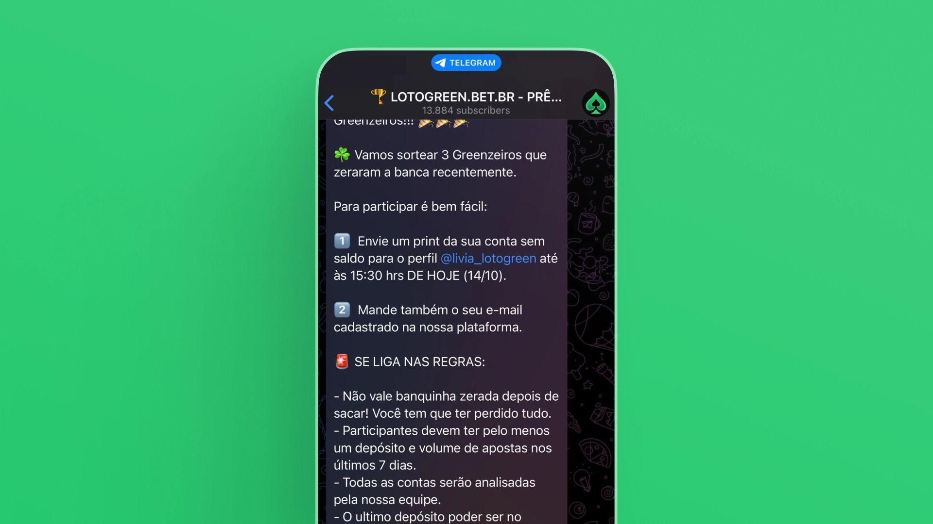 imagem telegram lotogreen