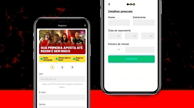 Imagem mostra smartphones abertos na página de cadastro da KTO