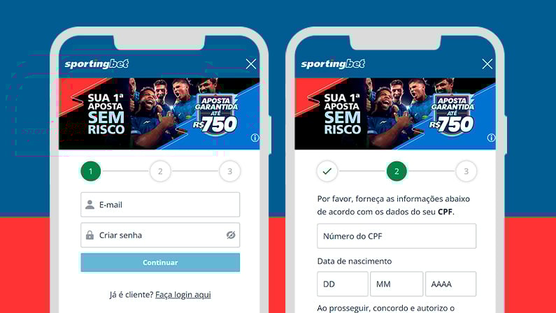 Imagem mostra smartphones abertos na página de cadastro da Sportingbet