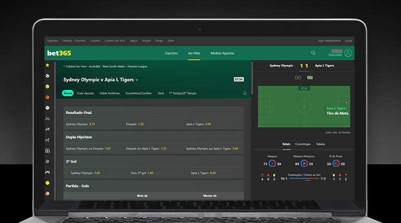 Imagem mostra notebook aberto na página de funcionalidades da Bet365
