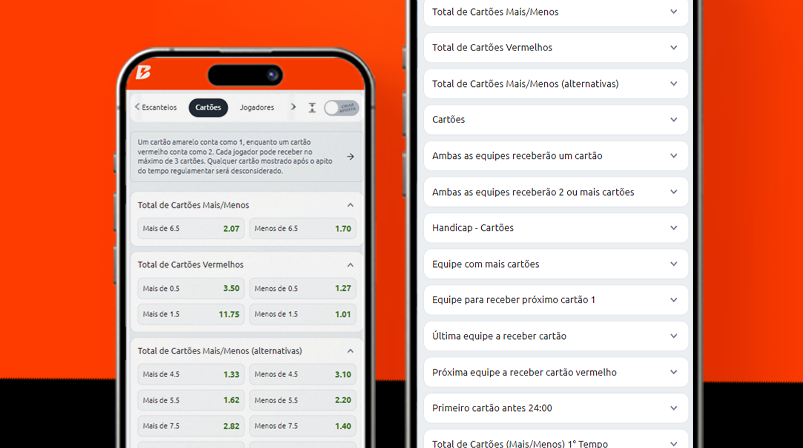 Imagem mostra celulares abertos na página de apostas em cartões da Betano
