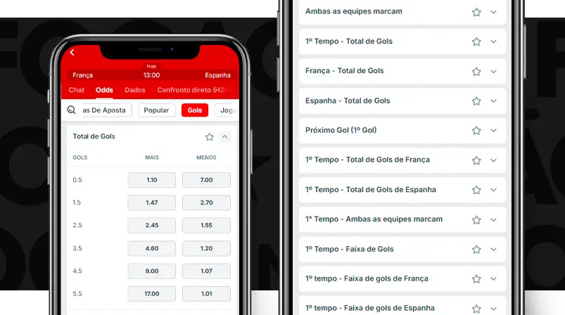 Imagem mostra celulares abertos na página de apostas em gols da Superbet