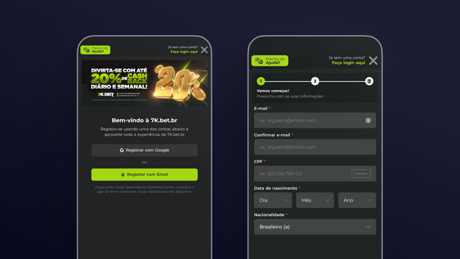 mockup mobile cadastro Bet7k