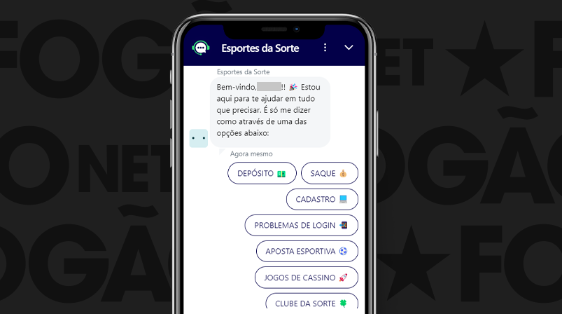 mockup mobile chat ao vivo suporte esportes da sorte