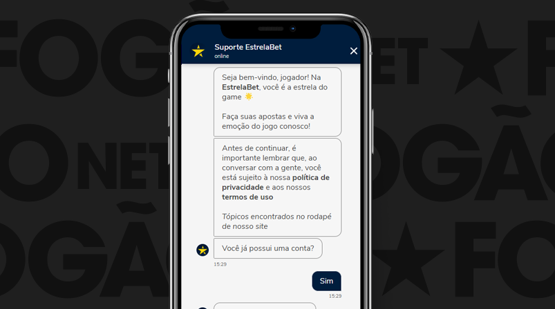 mockup mobile chat ao vivo suporte estrela bet