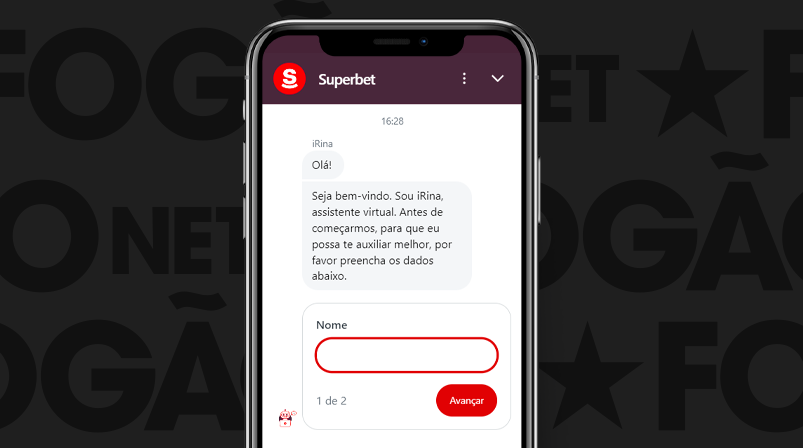 Imagem mostra smartphone aberto na página de chat ao vivo da Superbet