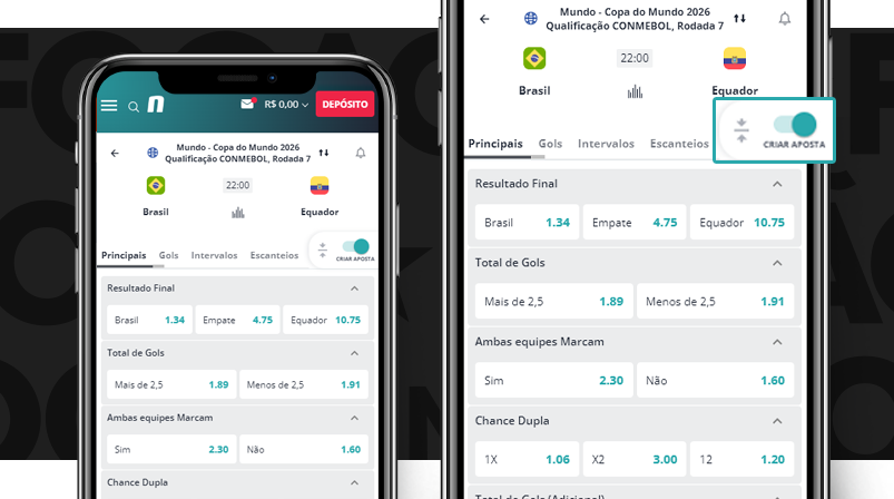 Imagem mostra celulares abertos na página de apostas da Novibet