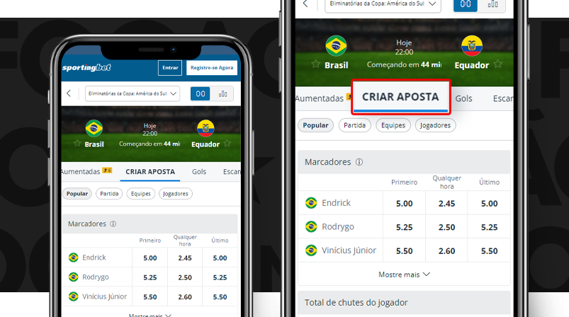 Imagem mostra celulares abertos na página de apostas da Sportingbet
