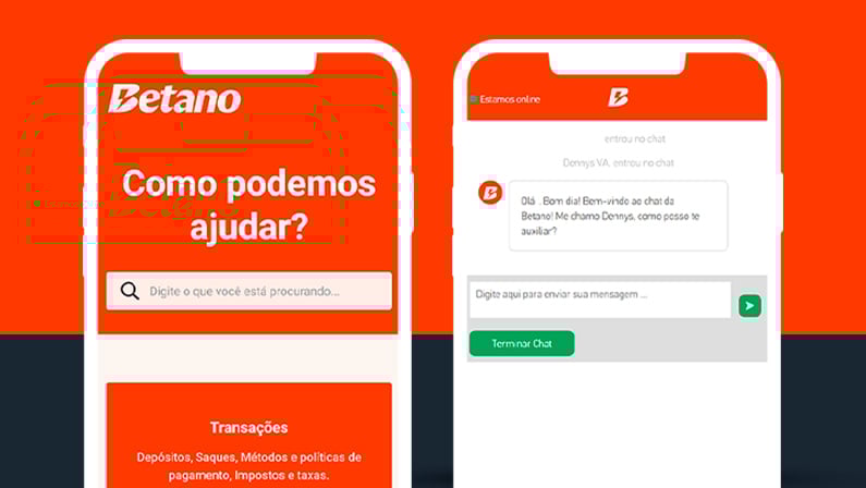 Imagem mostra smartphones abertos na página de suporte da Betano