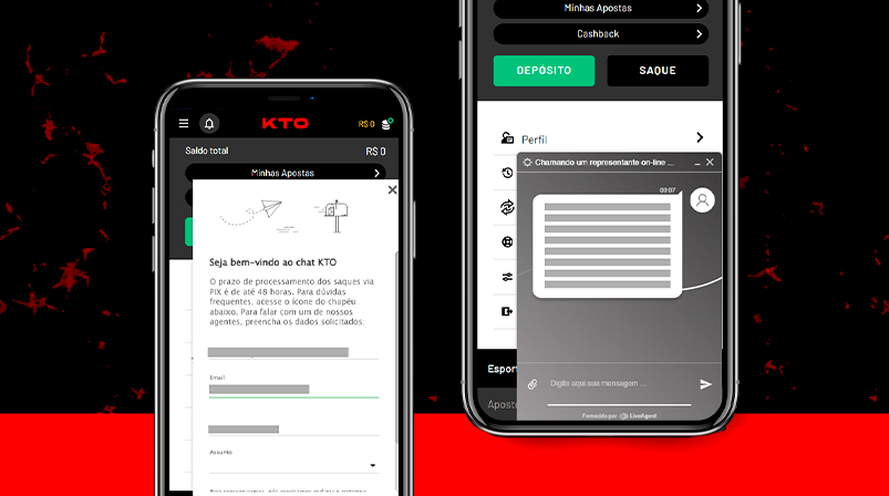 Imagem mostra smartphones abertos na página de suporte da KTO