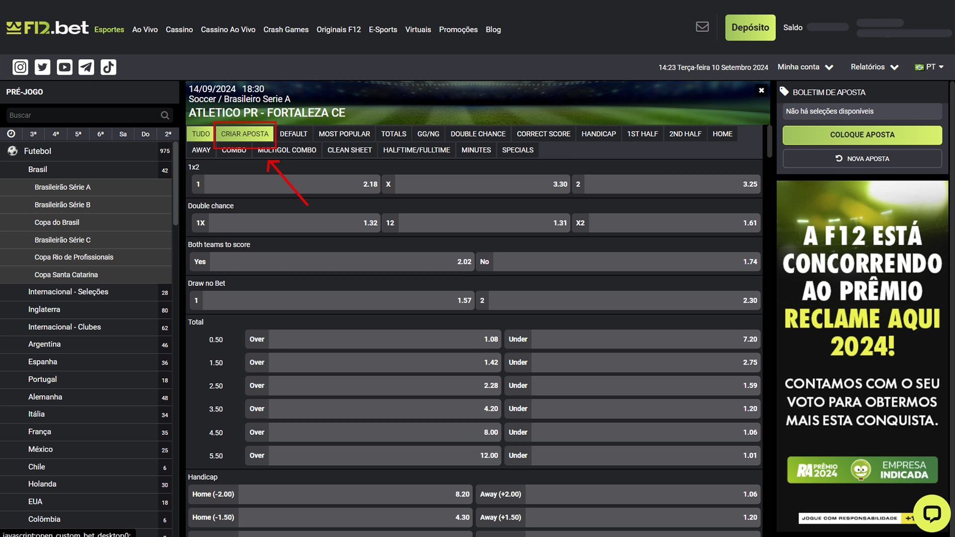 screenshot aba criar aposta f12bet