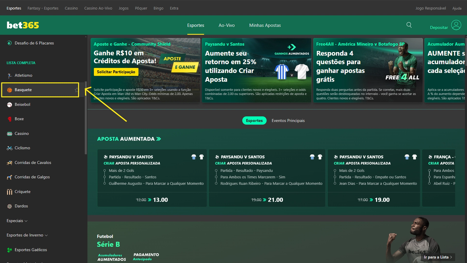 Print mostra página de basquete da Bet365
