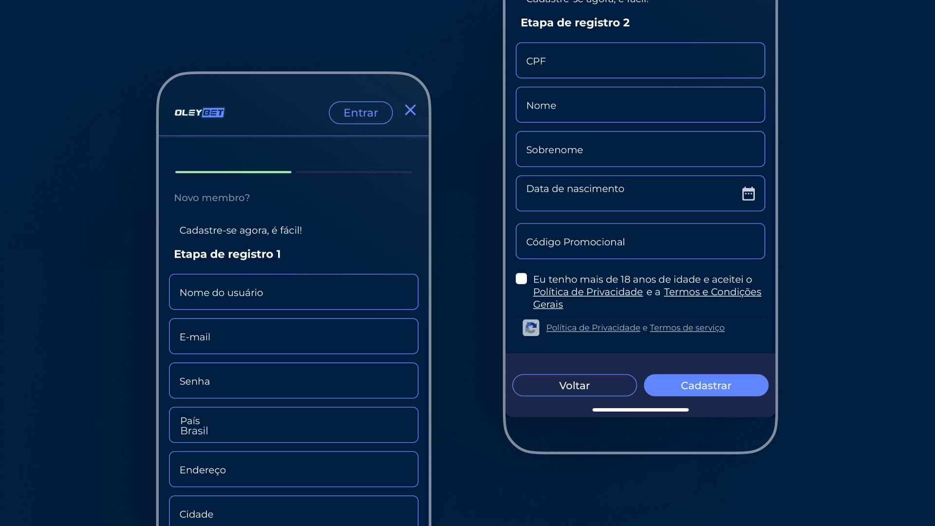 screenshot cadastro oleybet