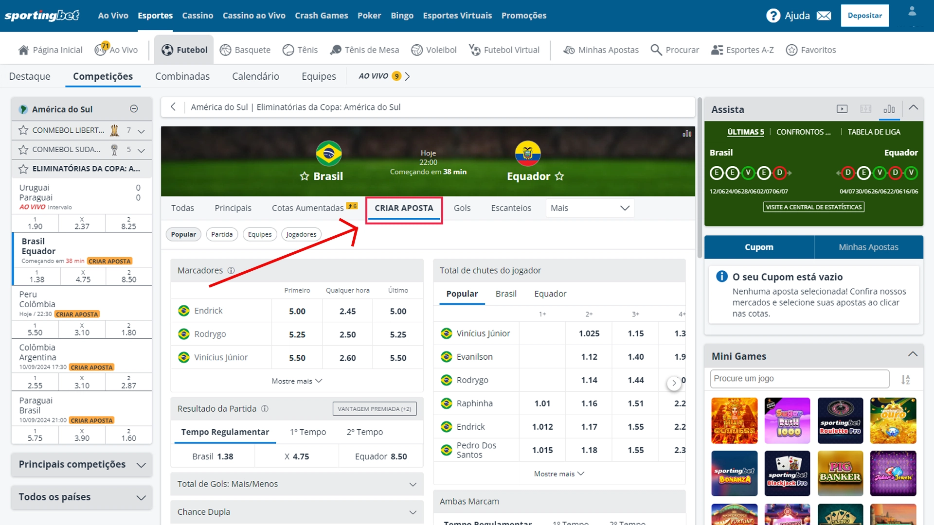 Print mostra página de apostas da Sportingbet