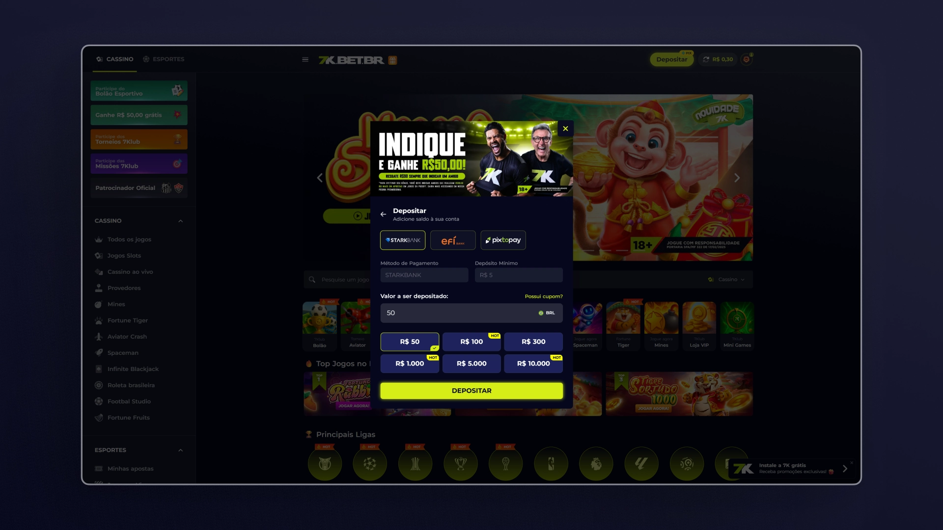 screenshot deposito bet7k