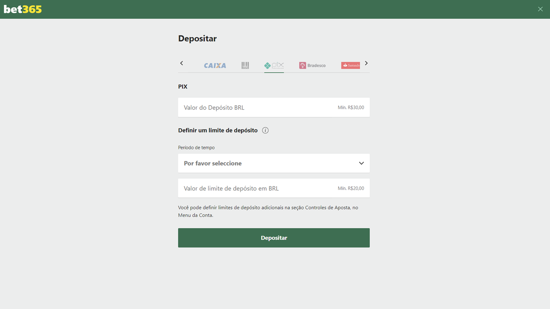 Print mostra página de depósito da Bet365