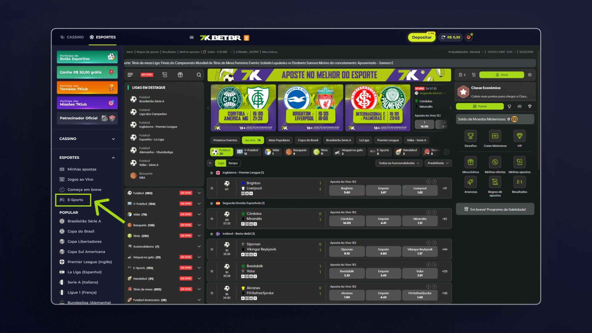 screenshot e sport bet7k