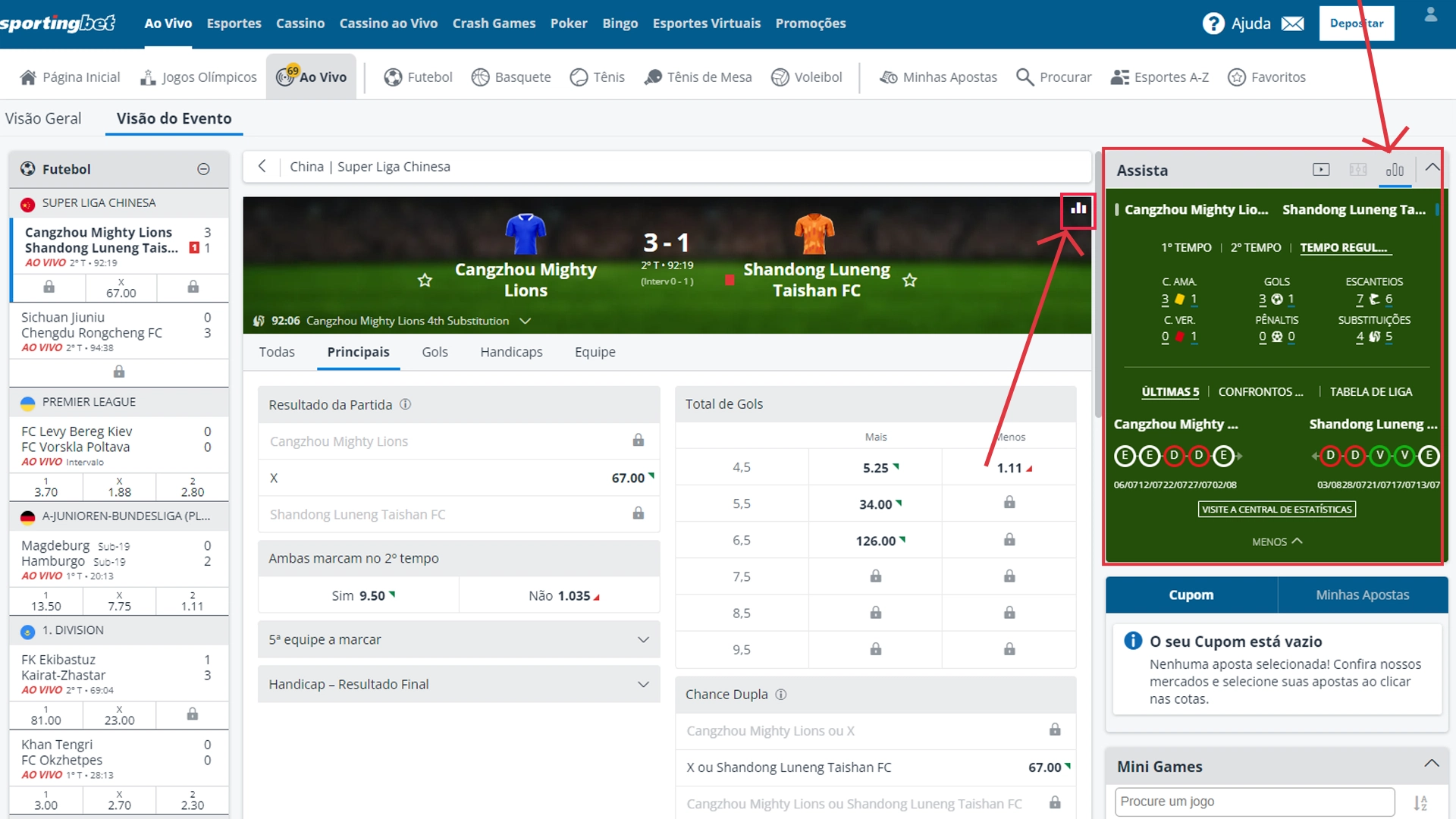 Print mostra página de estatísticas da Sportingbet