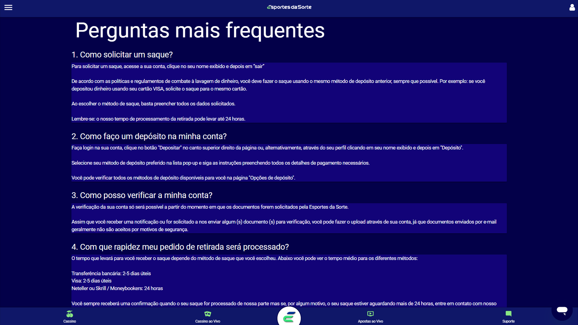 screenshot faq esportes da sorte