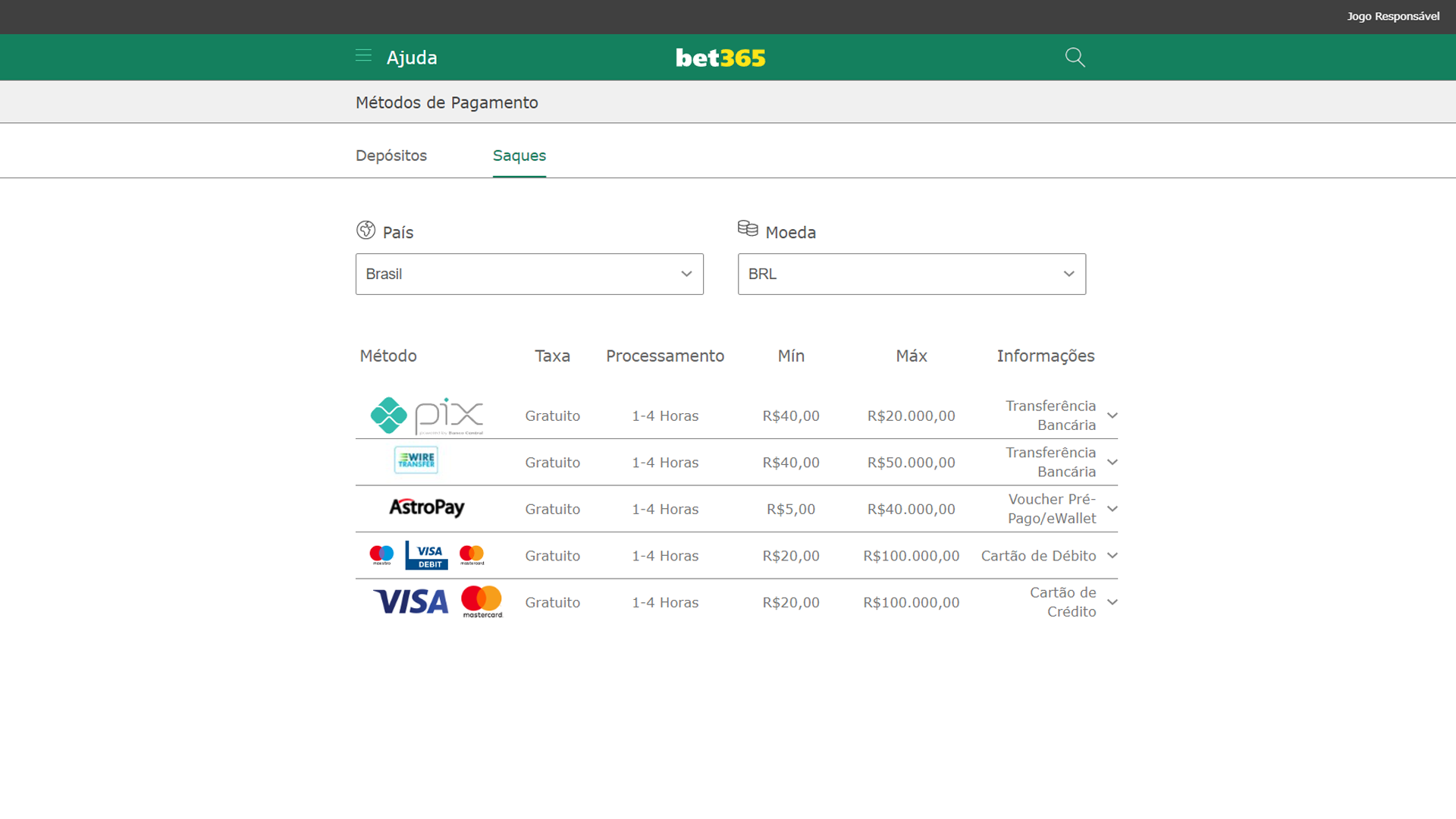 Print mostra página de saque da Bet365