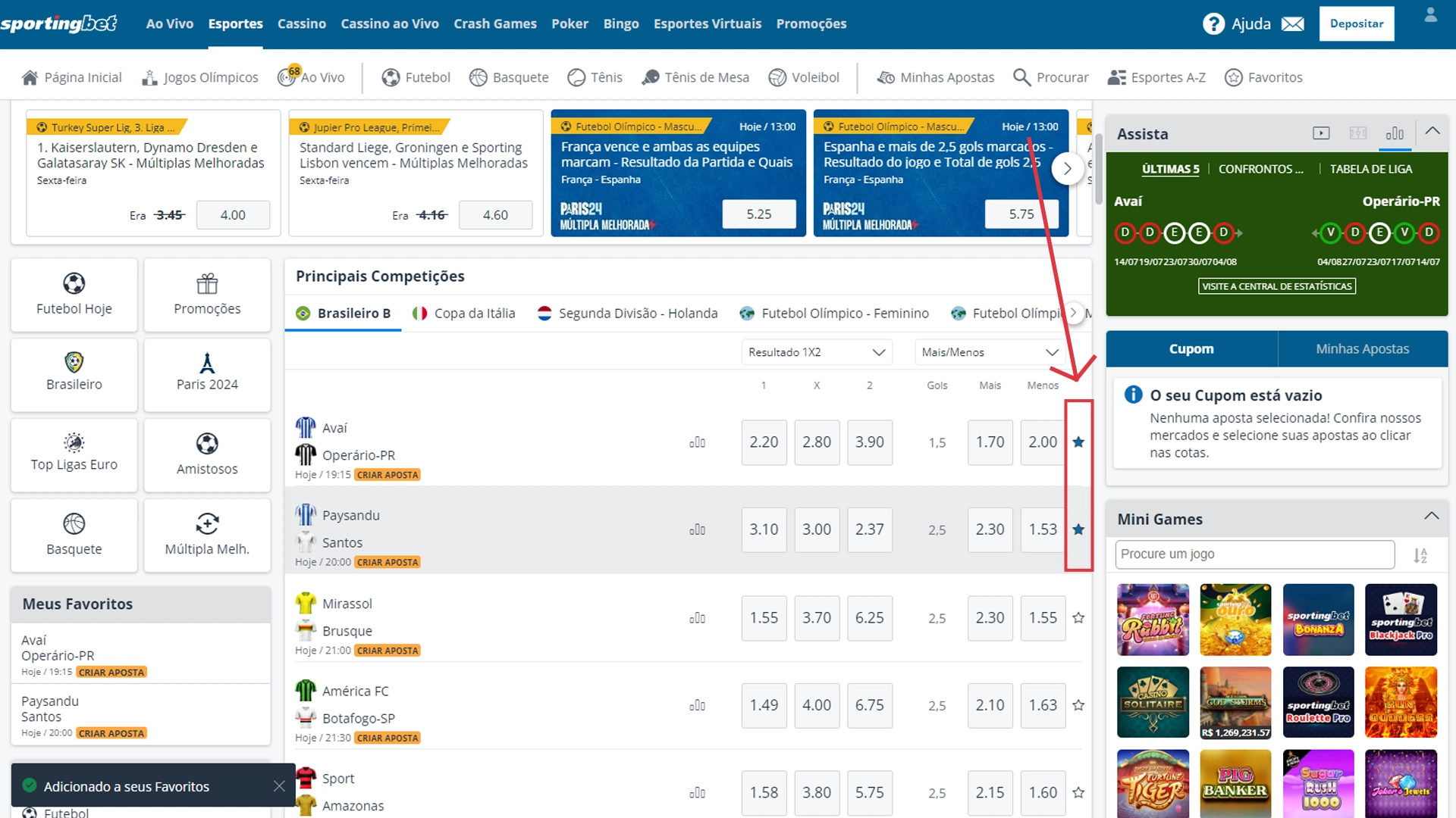 Print mostra página de eventos da Sportingbet