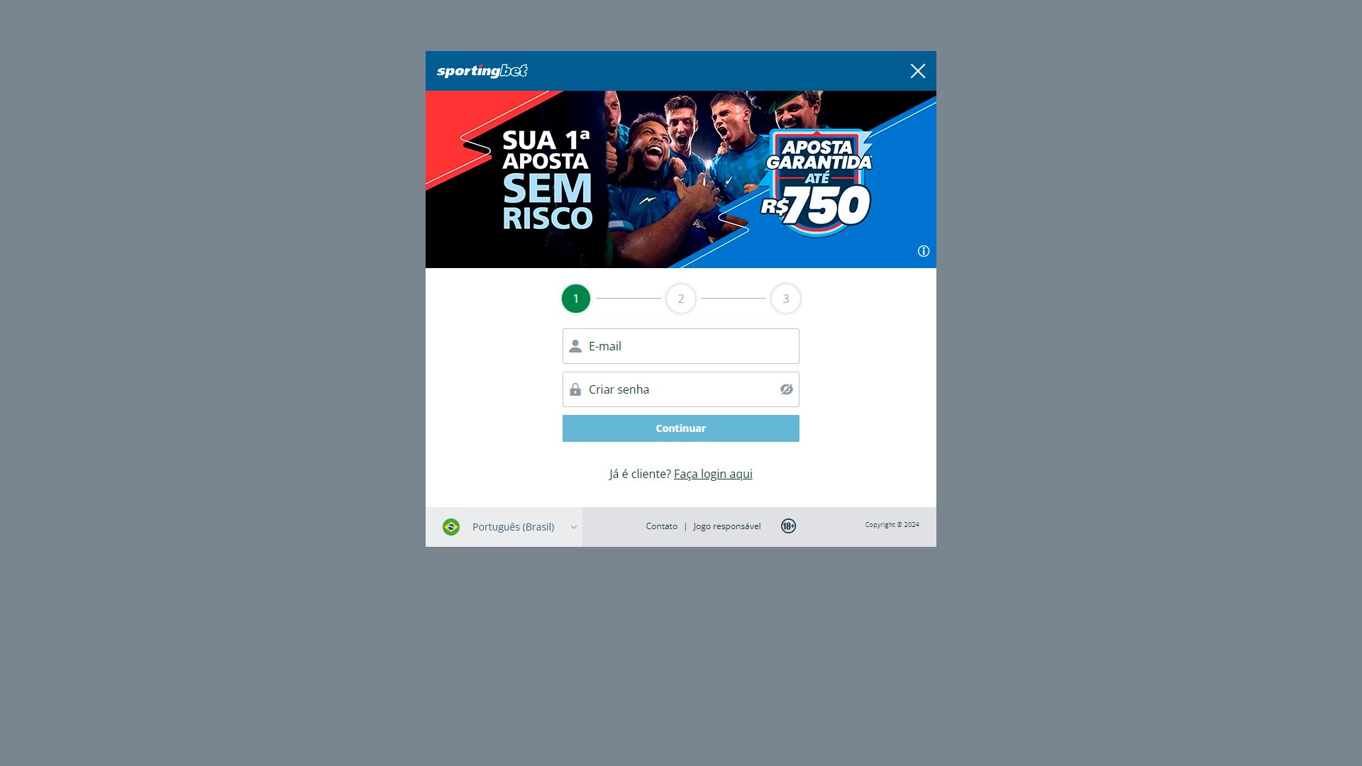Print mostra página de registro da Sportingbet