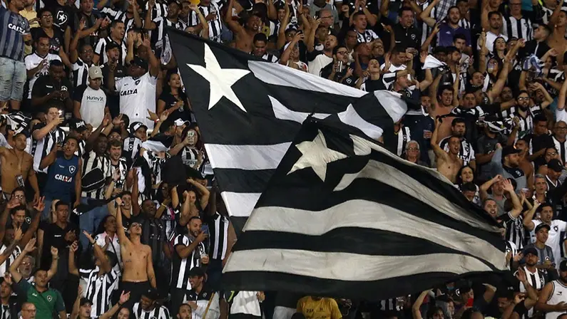 Torcida do Botafogo com bandeiras no Estádio Nilton Santos