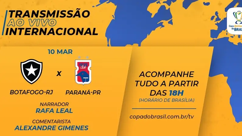 Botafogo x Paraná terá transmissão para o exterior na internet, exceto para Portugal. Saiba o link aqui