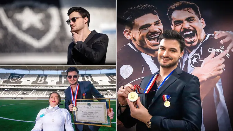 Felipe Neto recebe Medalha Pedro Ernesto no Estádio Nilton Santos, do Botafogo, em junho de 2023