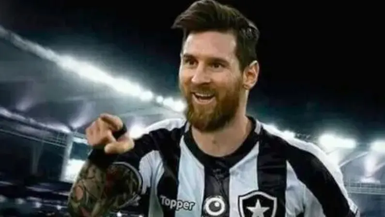 Montagem de Lionel Messi com a camisa do Botafogo
