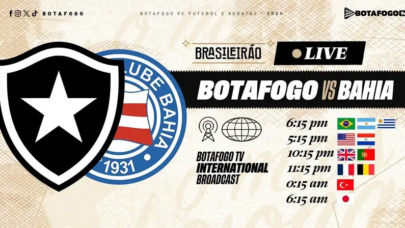 Botafogo TV anuncia transmissão internacional de jogo contra o Bahia para o exterior