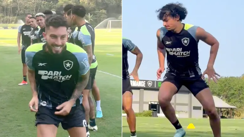 Alex Telles e Matheus Nascimento no treino do Botafogo no Espaço Lonier | Setembro 2024
