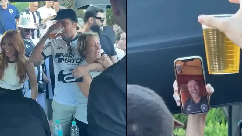 Família de Artur Jorge se emociona em festa da torcida do Botafogo em Buenos Aires, e técnico ‘participa’ por vídeo; veja