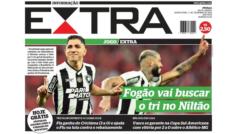 ‘Fogão vai buscar o tri no Niltão’: como os jornais destacaram a vitória do Botafogo sobre o Inter