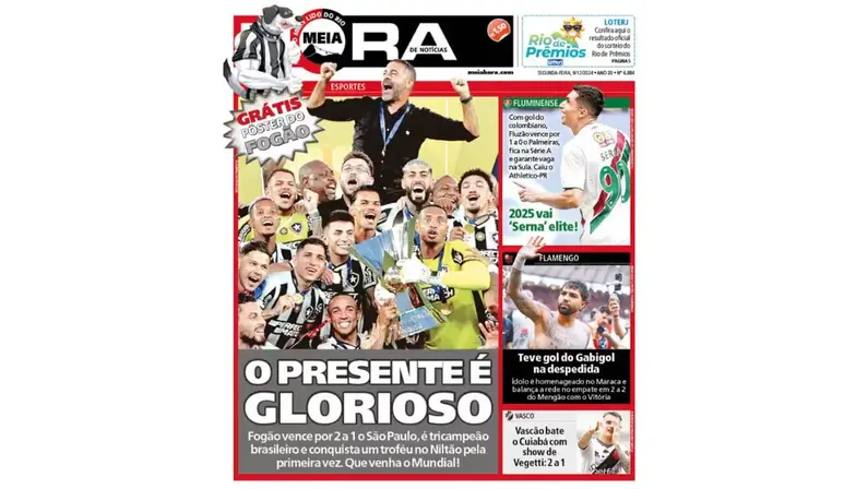 O presente é Glorioso! Jornais do Brasil todo destacam tricampeonato brasileiro do Botafogo