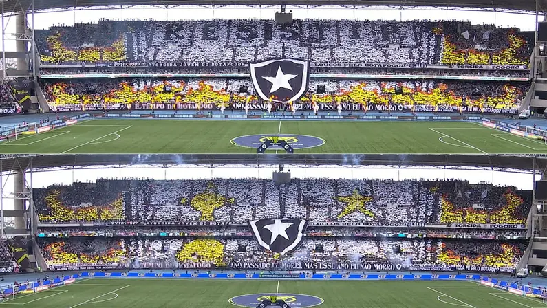 Mosaico dupla face/festa da torcida no Estádio Nilton Santos (Engenhão) em Botafogo x São Paulo | Campeonato Brasileiro 2024