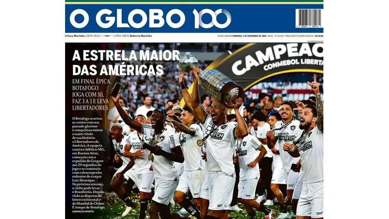 ‘A Estrela Maior das Américas’: confira as capas dos jornais após título épico do Botafogo na Libertadores