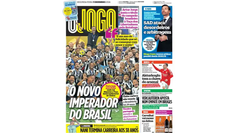Botafogo e Artur Jorge estampam capas de jornais de Portugal após título brasileiro: ‘O novo imperador do Brasil’