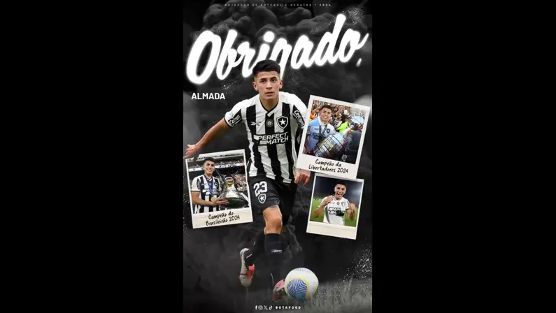 Botafogo se despede de Almada, emprestado por seis meses ao Lyon: ‘Sempre nos lembraremos de você com gratidão e carinho’