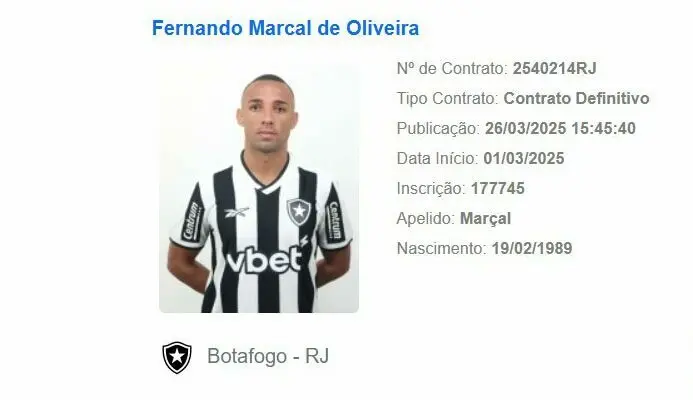 É oficial! De volta ao Botafogo, Marçal aparece no BID e pode reestrear contra o Palmeiras