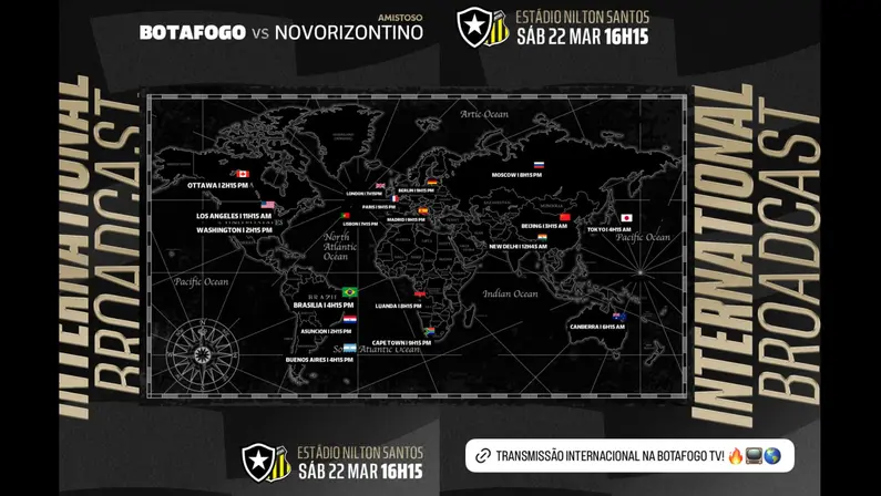 Botafogo TV transmitirá amistoso contra o Novorizontino para fora do Brasil
